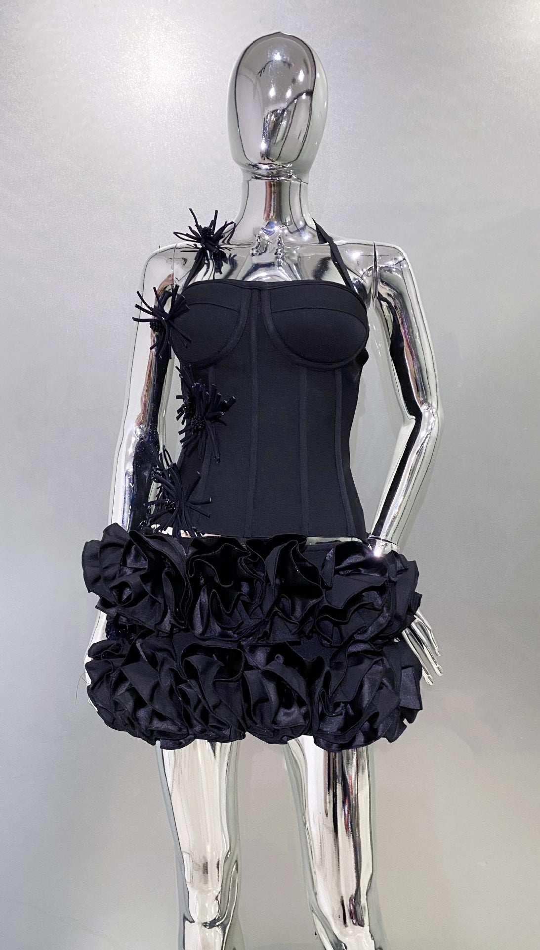 Bandage Vest Flower Evening Dress Two-piece Suit